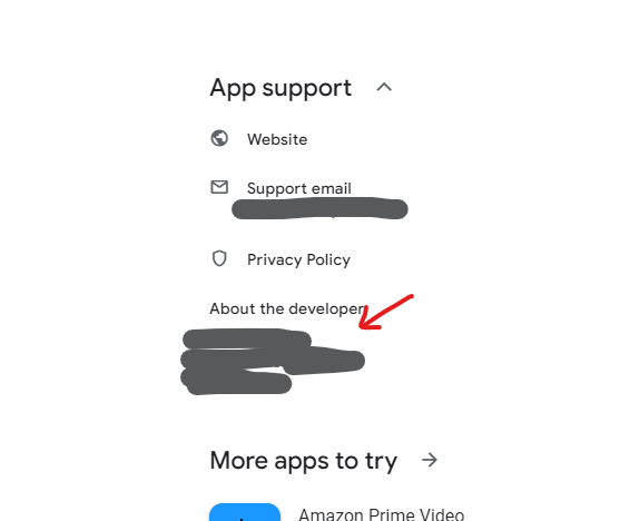 Play Store About Developer Section