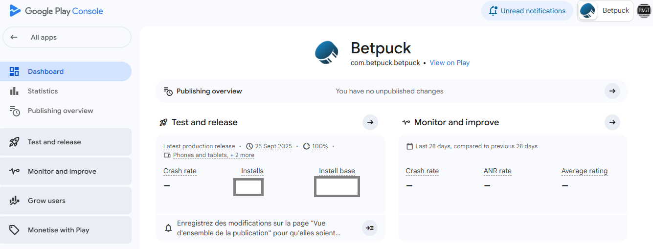 Google Play Console Dashboard